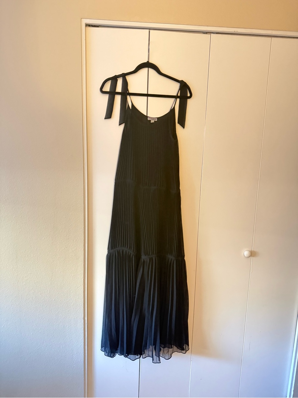 Chelsea28 Black Pleated Maxi Dress with Tie Straps